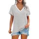 thumbnail image 1 of V cuello blusa manga corta guipure costura suelta blusa Top camisa para mujer verano gris raya XL, 1 of 5