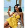thumbnail image 4 of Womens Yellow Halter Neck Keyhole Cutout Mini Dress Summer Casual Vacation, 4 of 7