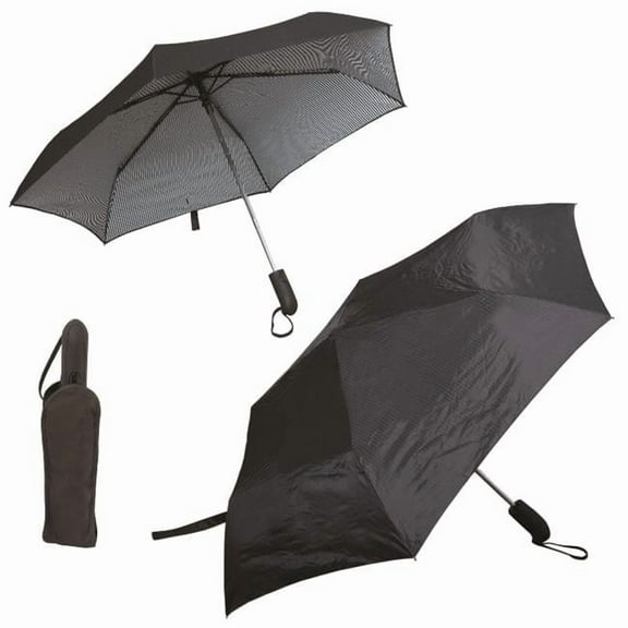 Pinstripe Folding Umbrella Black with White PinStripes