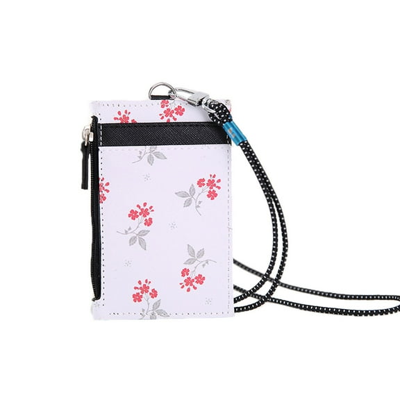 Portable Leather ID Badge Card Holder Case ipper Coin Pocket Purse Office Work with Neck Lanyard