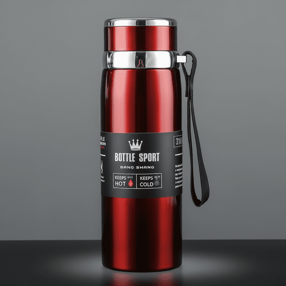 Vacuum Insulated Thermos, Red, Double-wall Stainless Steel, 34 Oz (1L)