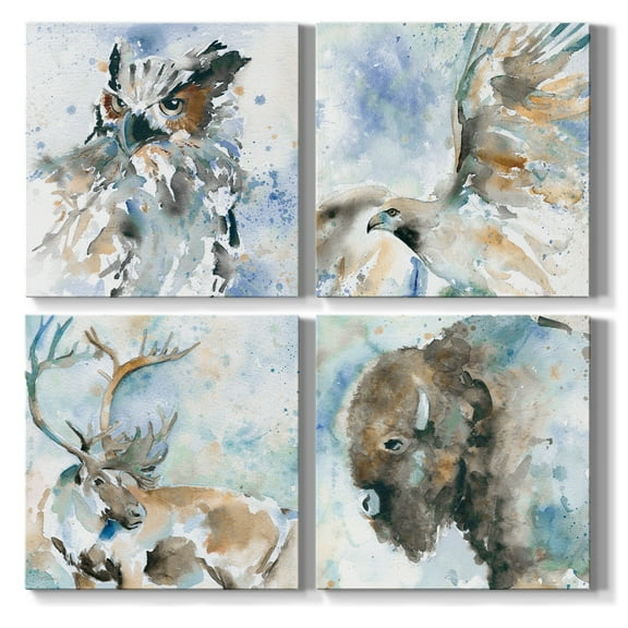 Wexford Home Watercolor Wild Animal Canvas Prints Wall Art Nursery Décor for Kids Room Office Room Farmhouse, Set of 4 (32" x32" each)