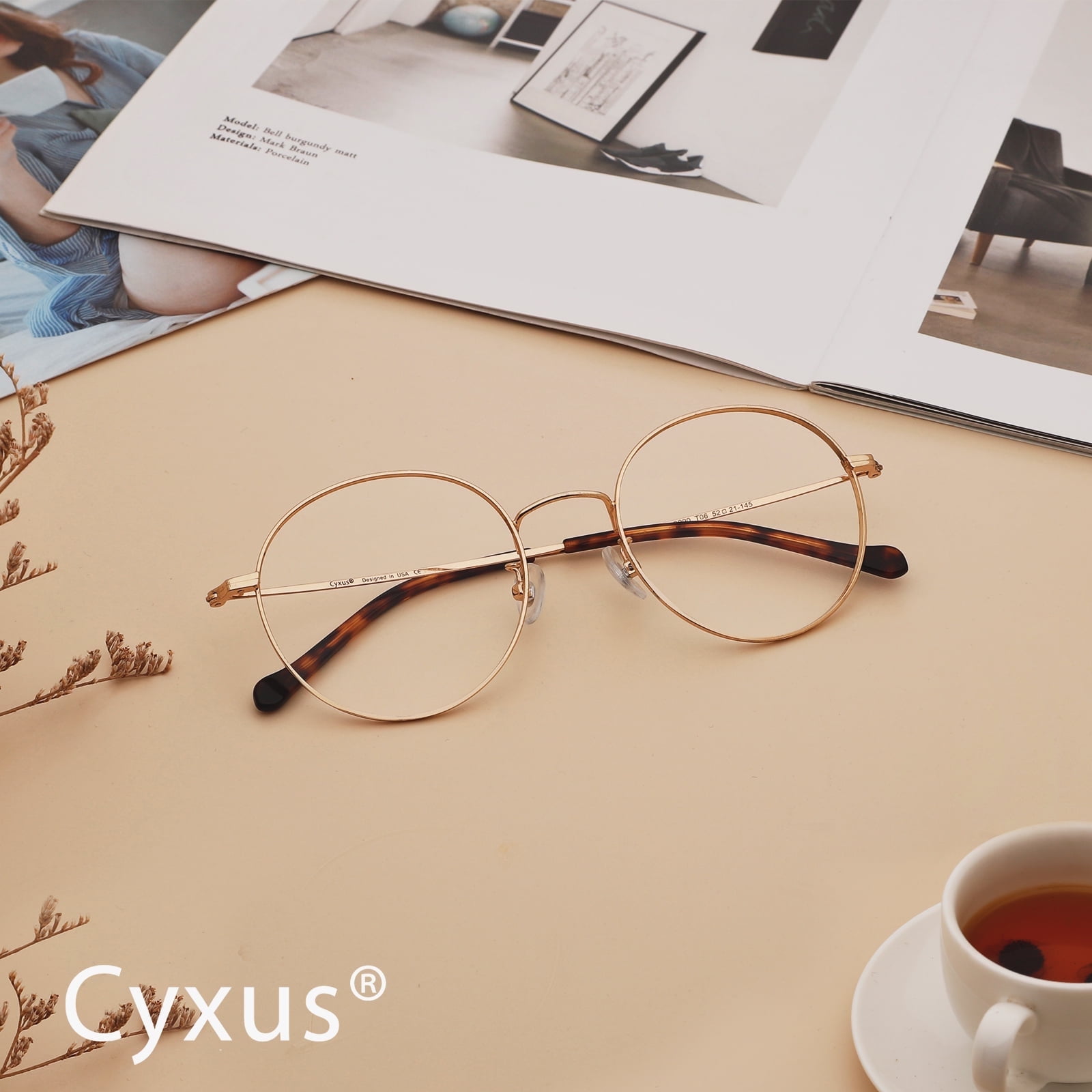 Cyxus Blue Light Glasses Round Metal Frame Computer Glasses for Women Men Clear Lens Metal Eyewear（Gold）