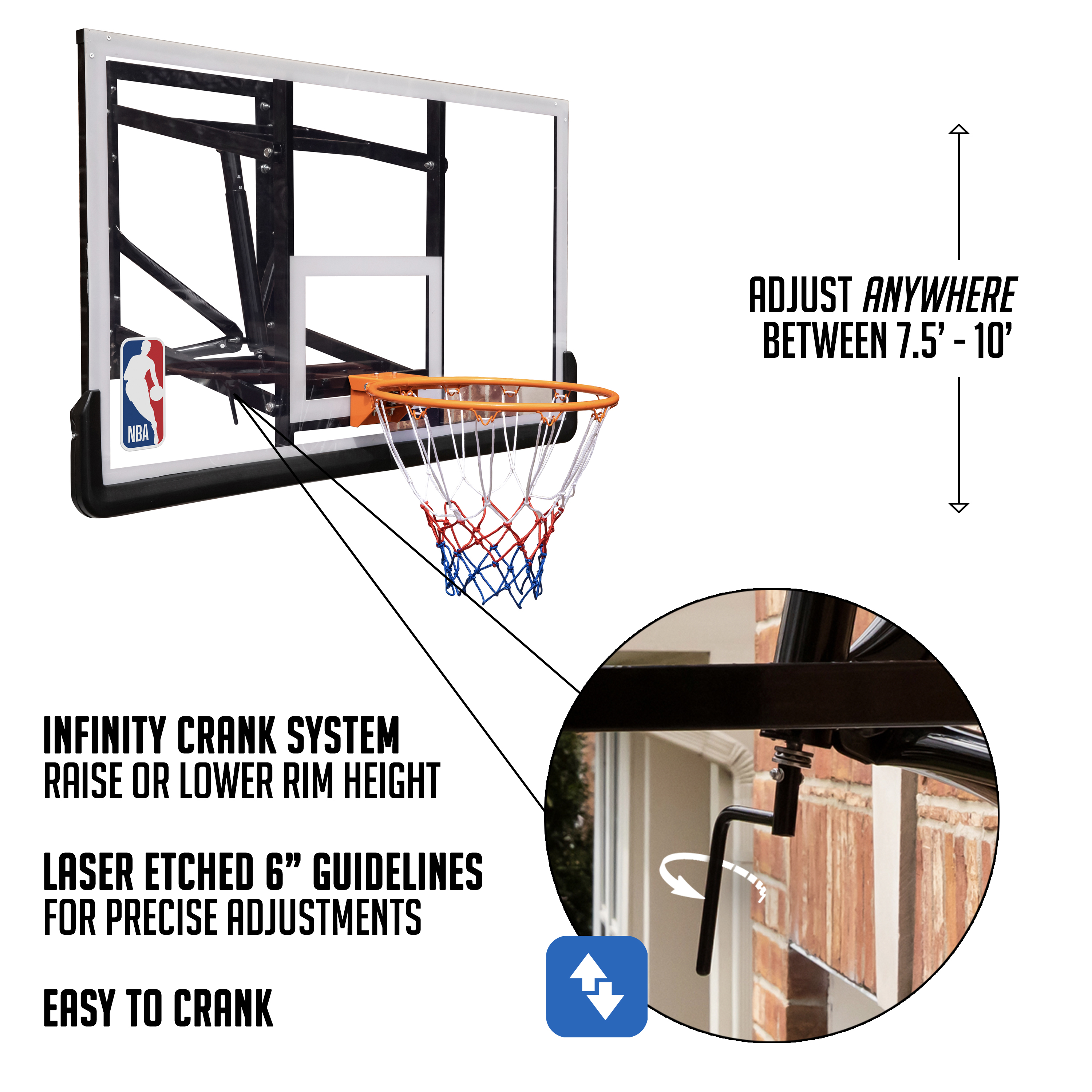 NBA Official 54 In. Wall-Mounted Basketball Hoop with Polycarbonate Backboard - image 6 of 9