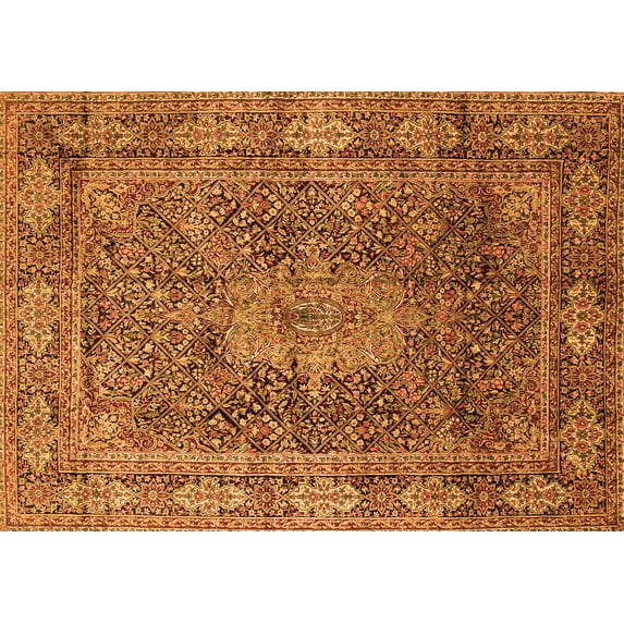 Ahgly Company Indoor Rectangle Medallion Orange Traditional Area Rugs, 7' x 9'