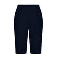thumbnail image 7 of Cotton Linen Shorts for Women Knee Length Bermuda Shorts Casual Wide Leg Elastic Waist Summer Beach Shorts with Pockets, 7 of 7