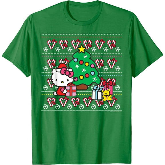 Hello Kitty Candy Cane Christmas DTG Print Unisex T-Shirt