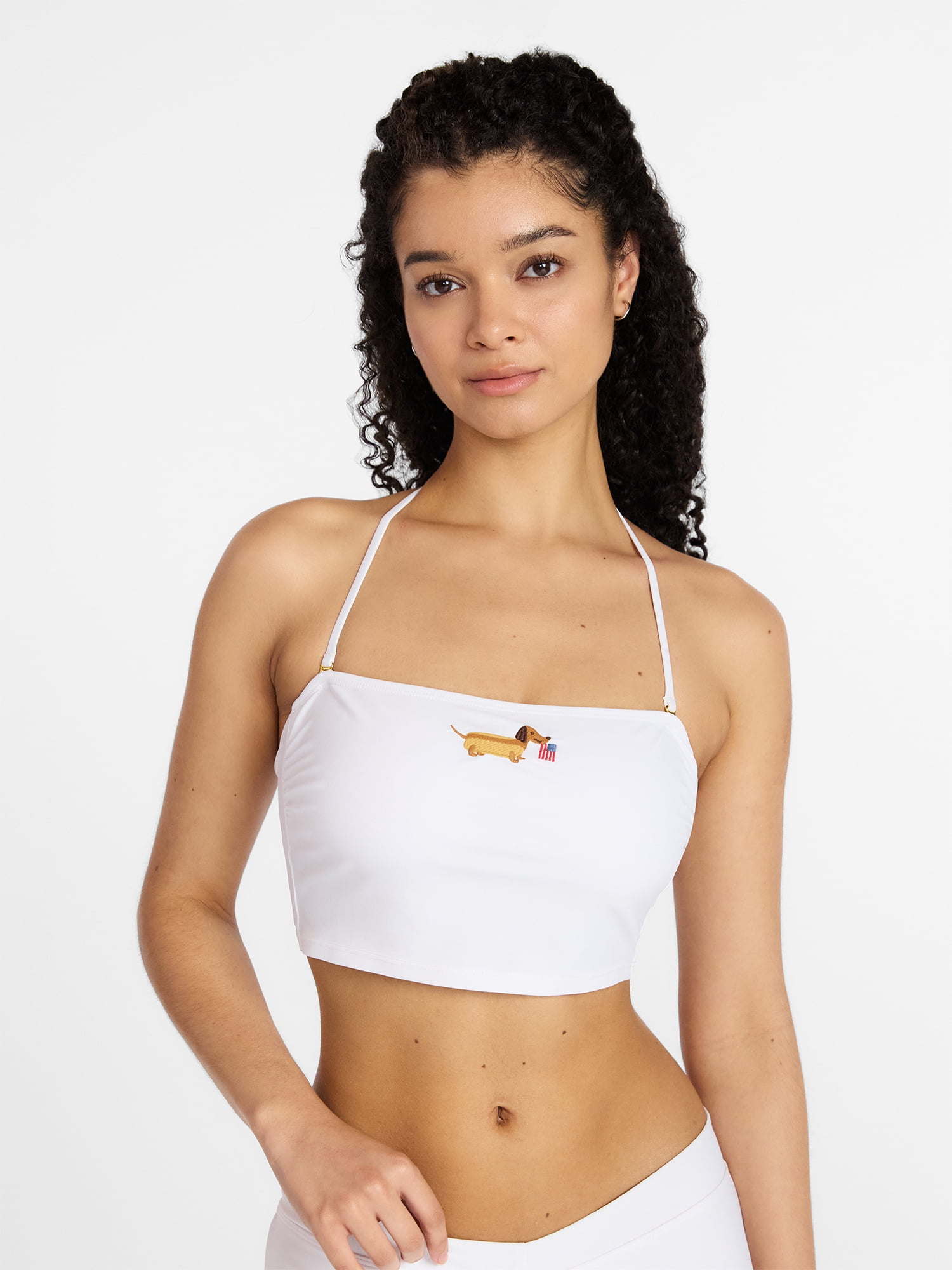 No Boundaries Embroidered Bandeau Cropped Tankini Top, Women's XXS