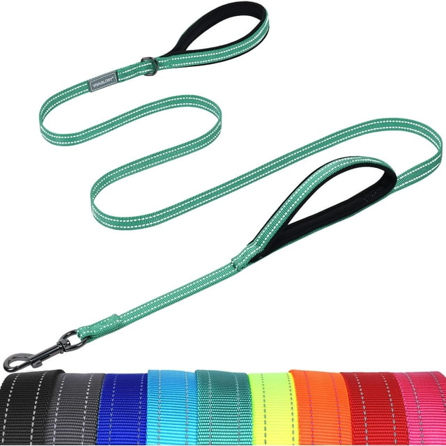 wqlpp-Twingrip Laisse pour Chien, Laisse Double Poignée pour l'Entraînement et la Marche avec Poignée de Circulation et 2 Boucles, Contrôle de Circulation Réfléchissant Robuste pour Chiot Animal de Compagnie, 4 Pieds x 1/2 Po, Vert