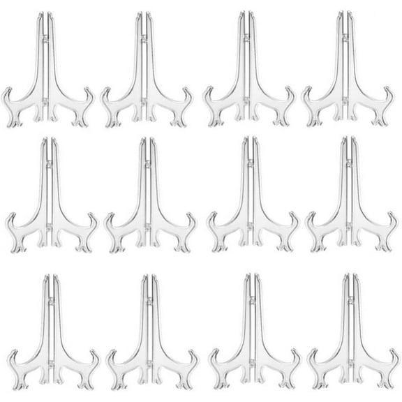 24 Pieces Clear Plastic Sheet Display Stand Photo Holder Stand For Picture Book Display Decorative Table Shelf (7.5*10*3.4 Inch)