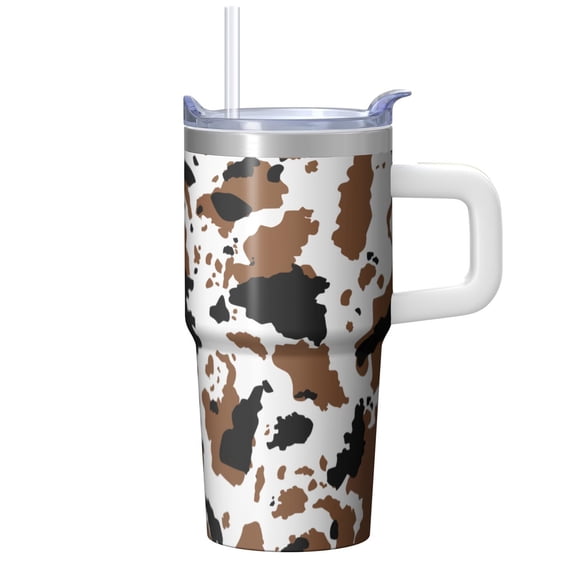 20oz Geometric Pattern Insulated Handle Tumbler, Stainless Steel Double Wall Travel Coffee Mug Leak Proof with Straw