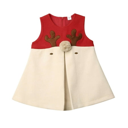 

OJinShaWanO Toddler Flower Girl Dress Beach Toddler Girls Christmas Sleeveless Cartoon Deer Autumn Cute Princess Dress Khaki Cotton Blend 18-24 Months