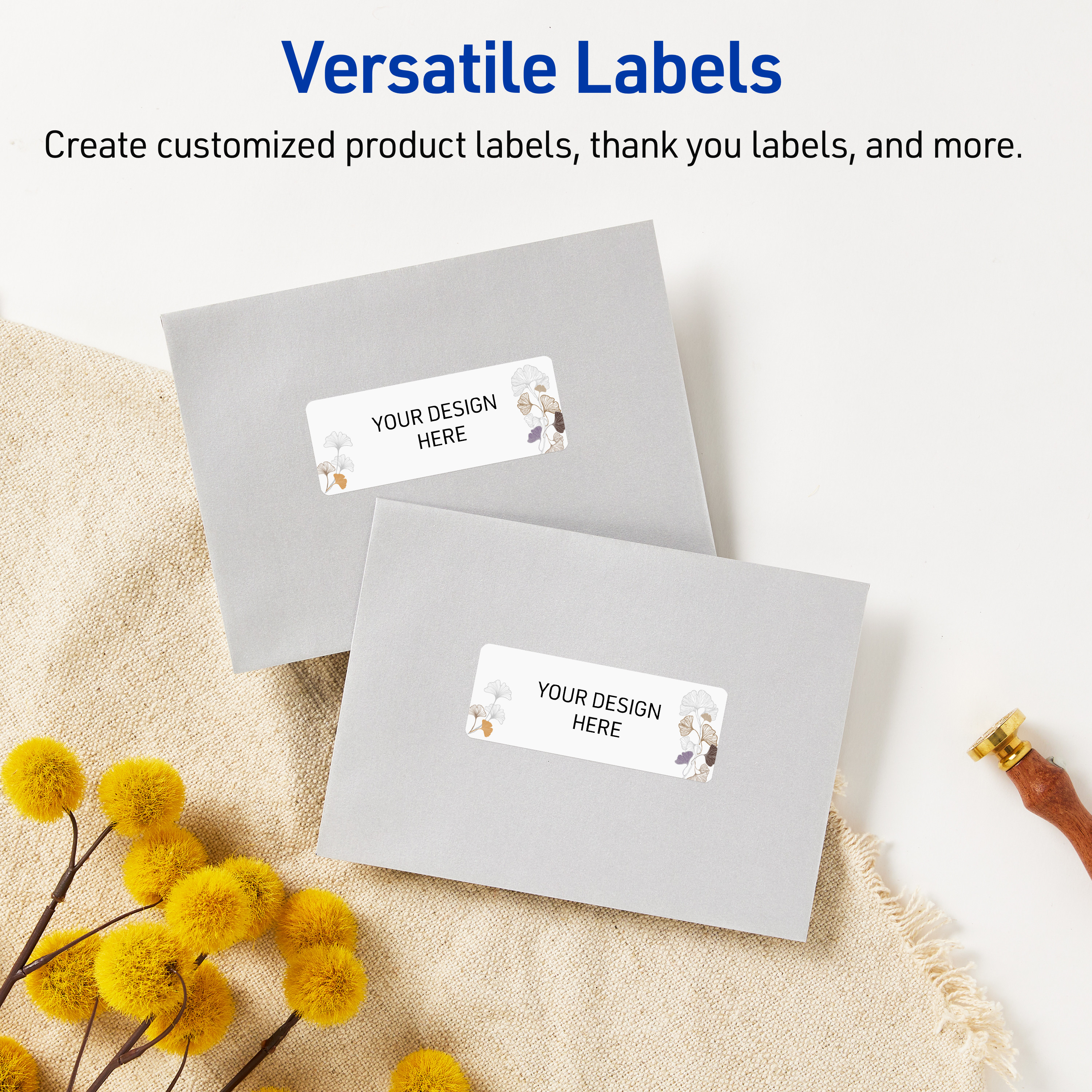 Avery Address Labels, Floral Design, 1" x 2-5/8", 160ct, Matte, Silver Metallic with Gingko Leaves