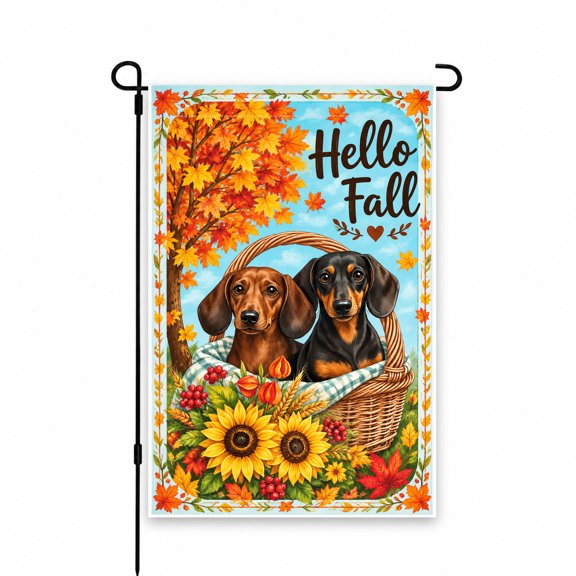 Garden Flag 12x18 Inch Fall Theme with Dachshunds & Sunflowers – Autumn Yard, Lawn, Patio, Porch Outdoor Decor – Perfect Seasonal Welcome for Fall