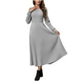 thumbnail image 5 of Byworldtasic Women's A Line Long Sleeve Casual Dress Round Neck Ribbed Knit Sweater Crewneck Midi Dresses, 5 of 7