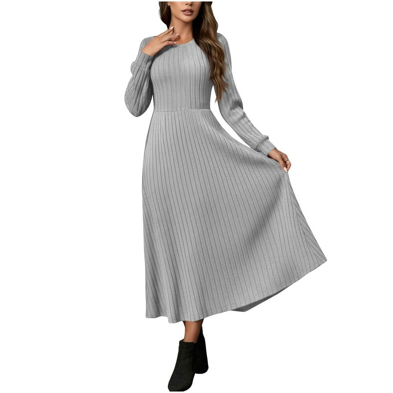 grey long sleeve dress wedding guest Ever-Pretty Sparkling Long Sleeve V-Neck A-Line Midi Summer Formal Wedding Guest Dress main image 1