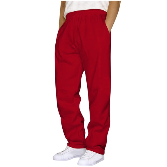 VINUSLI Mens Stylish Sweatpants Big And Tall Straight Leg Open Bottom Solid Joggers Sweatpant Elastic Waist Lightweight Pant with Pocket Red,XXXXXL