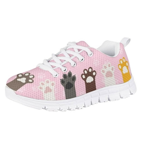 

Suhoaziia Platform Pink Sneakers for Girls Little kid Low Top Cartoon Cat Paw Print Footwear Comfortable Breathable Casual Everyday Lace Up Shoes Size 5