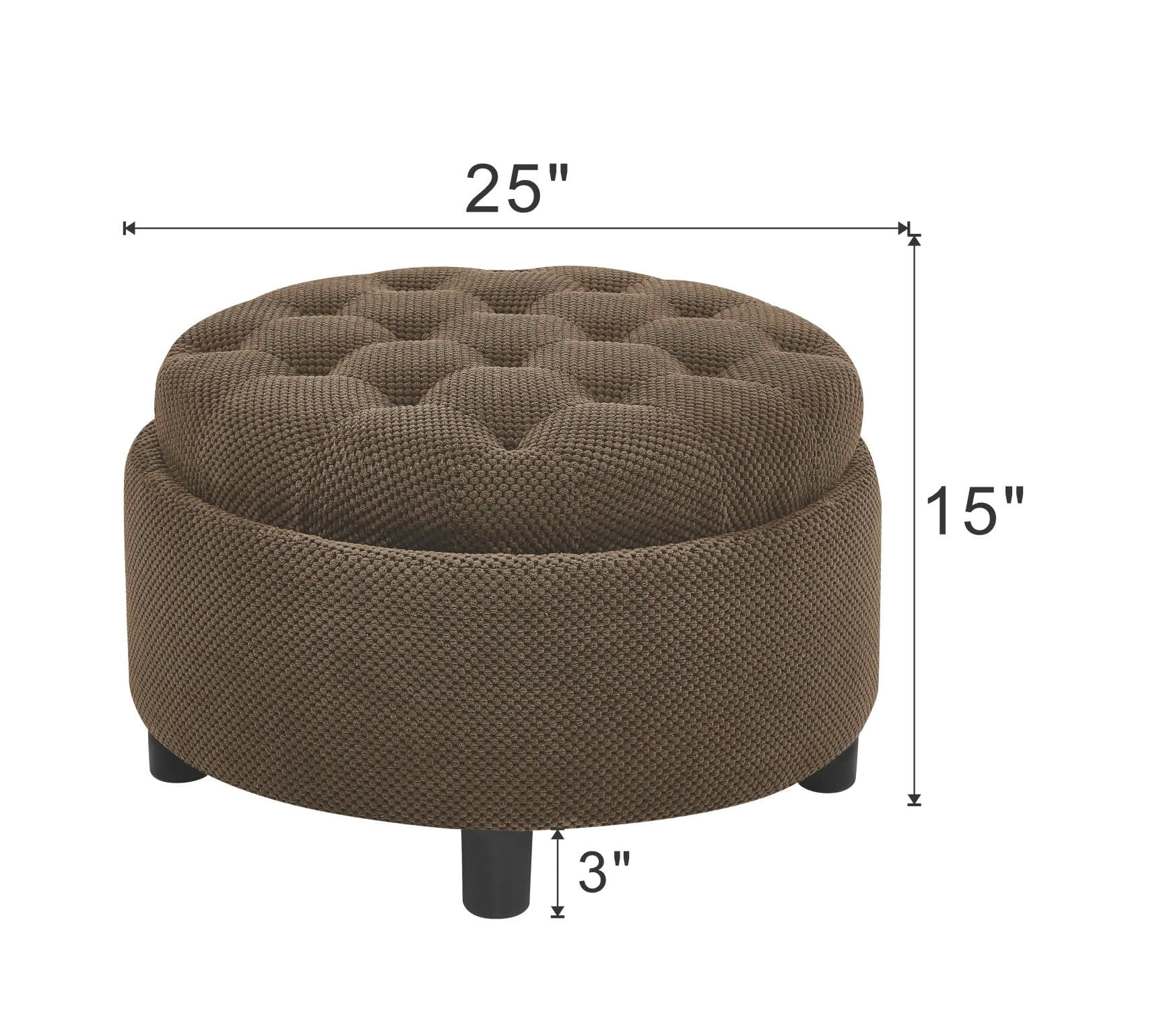 MAYEERTY 25 In Round Storage Ottoman with Tray, Tufted Fabric, Coffee Table Ottoman, Coffee