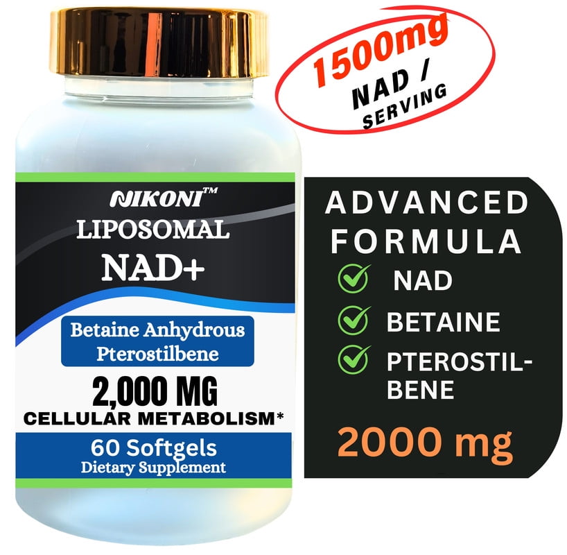 Nikoni Liposomal NAD+ Supplement, 2000 mg NAD with Betaine, Supports Cellular Energy & Metabolism – 60 Softgels