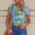 thumbnail image 4 of KLL Women 's Crew Neck Bodysuit Jumpsuits Crocodile Riding Skateboard Print Short onesies Stretch T Shirts, 4 of 5