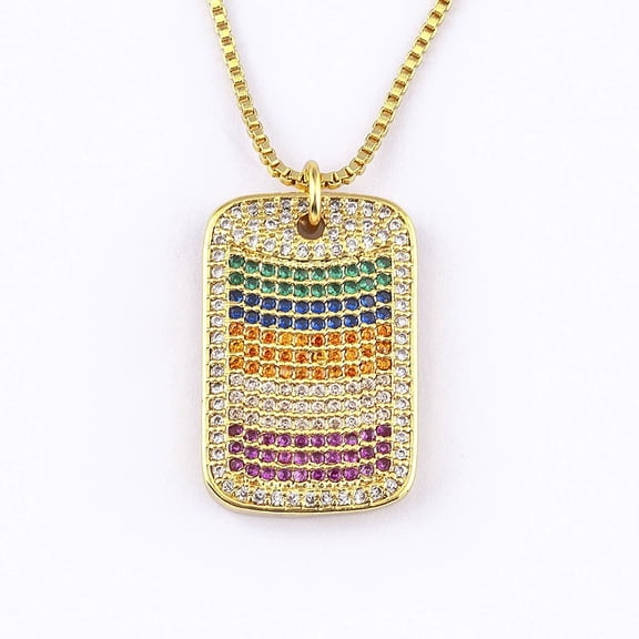 High Quality Full Stone Square Tag Necklace for Men Hip Hop 14K Yellow Gold Necklace Personalized Party Jewelry Charms Gift