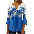 thumbnail image 2 of Tops for Women Christmas Long Sleeved Tunic Printed Casual V-neck Pullover Flowy Tunic Top Pleated Casual Blouses Loose Fit Dressy,Womens Tops Blue, 2 of 5