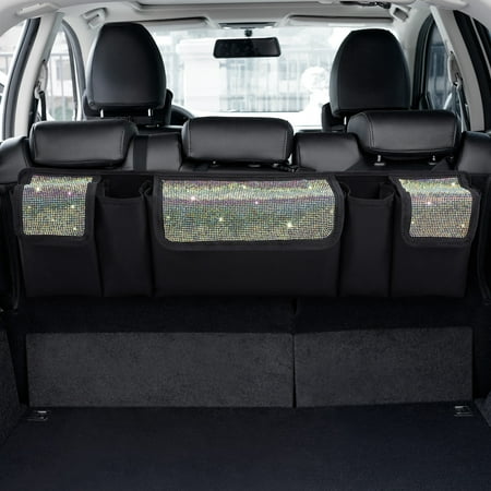 eing Car Trunk Organizer and Storage, Backseat Hanging Organizer for SUV, Truck, MPV, Waterproof, Collapsible Cargo Storage Bag with 5 Pockets, Bling Car Interior Accessories for Women,Multicolor
