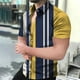 thumbnail image 4 of Camisa de manga corta con cuello abatible y botones para hombre, informal, cómoda, transpirable, con estampado 3D de rayas de playa para vacaciones, 4 of 4
