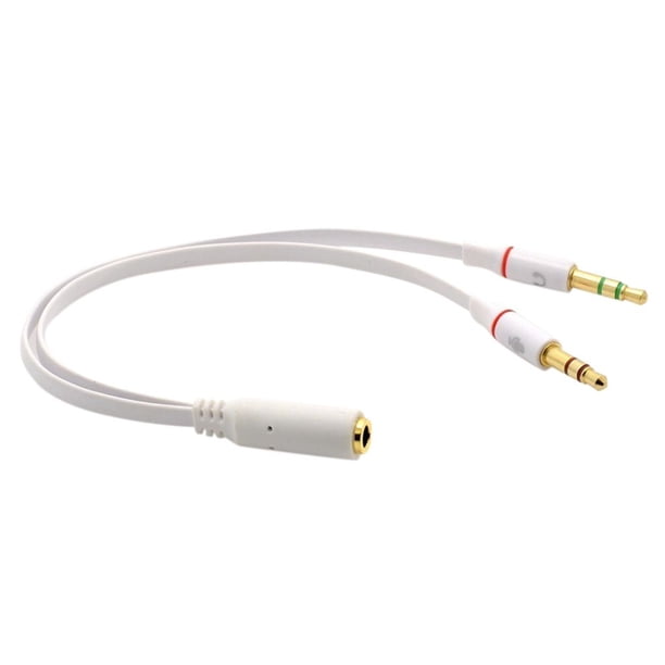 Kearding Auriculares negros de 3,5 mm, cable de audio para auriculares, micrófono Y adaptador divisor, 1 a 2 macho, cable conectado a PC portátil Cables de audio/vídeo blanco