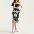 thumbnail image 3 of Gupgi Robe Noire à Fleurs pour Femmes, Coupe Ajustée, Robe Tube Sans Manches, Sans Bretelles, Midi en Maille, 3 of 9