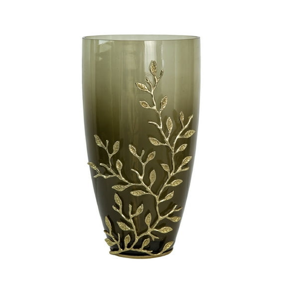 A&B Home Capri Aluminum Leaf Glass Vase - 8.5"W x 8"L x 15"H - Green/Gold