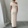 thumbnail image 4 of Stichou Women's 2026 Long Sleeve One Off The Shoulder Bodycon Dress Elegant Maxi Dress Cocktail Prom Dresses Beige M, 4 of 4