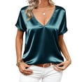 thumbnail image 2 of Posijego Womens Satin Tops V Neck Rolled Short Sleeve Silk Dressy Blouses Summer Coolred Casual Tunic Tops for Women, 2 of 6