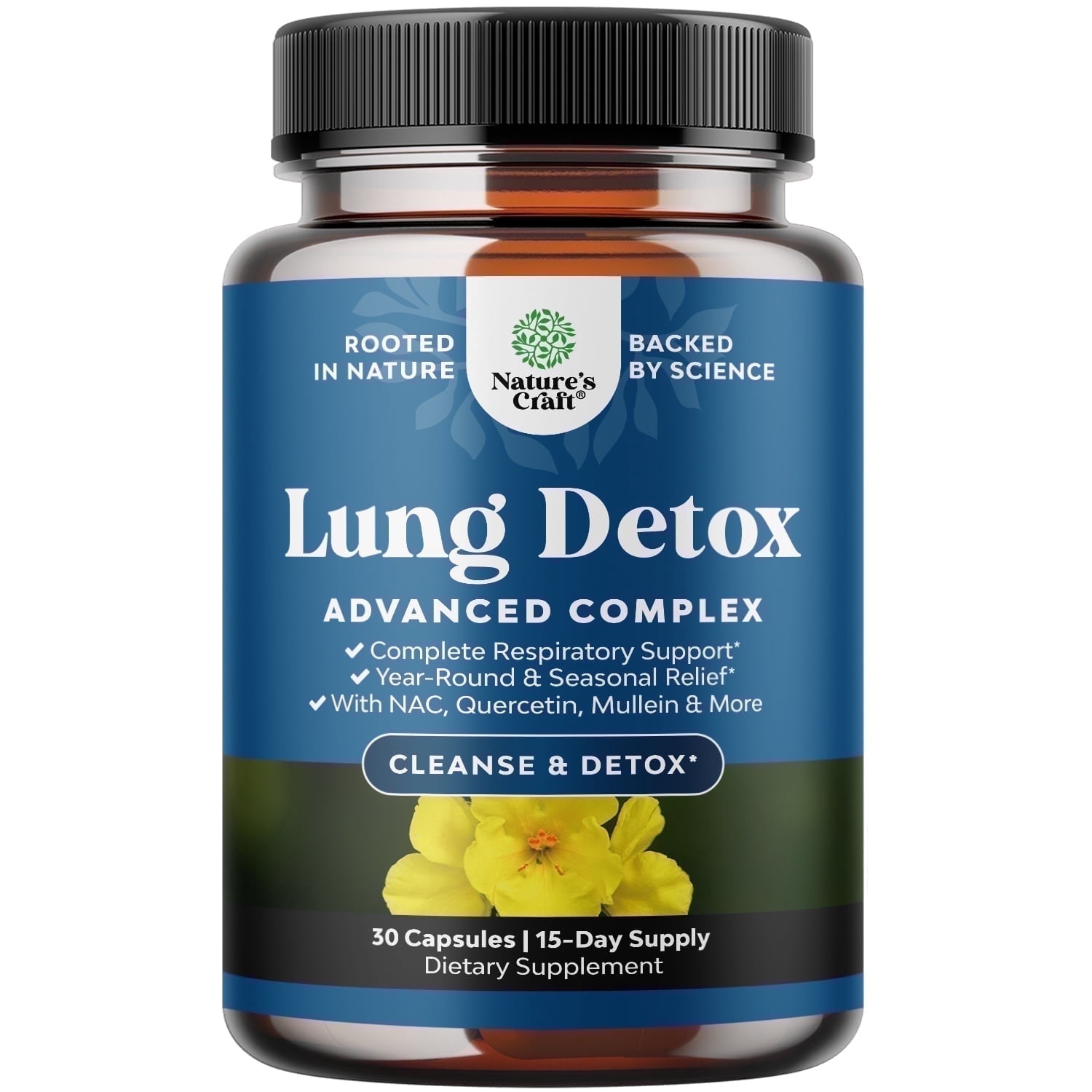 Natures Craft Lung Detox Mullein Leaf Capsules with Quercetin and Cordyceps, 30 Count