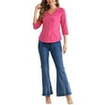 thumbnail image 2 of INSPIRE CHIC Women's Blouse V Neck 3/4 Sleeves Polka Dots Heart Print Button Front Top Hot Pink S, 2 of 6