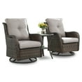 thumbnail image 2 of Gymojoy 3 Pieces Outdoor Wicker Swivel Rocker Patio Set,Patio Conversation Set, Swivel Rocking Chairs Set with Side Table( Brown Wicker/Gray Cushion), 2 of 12