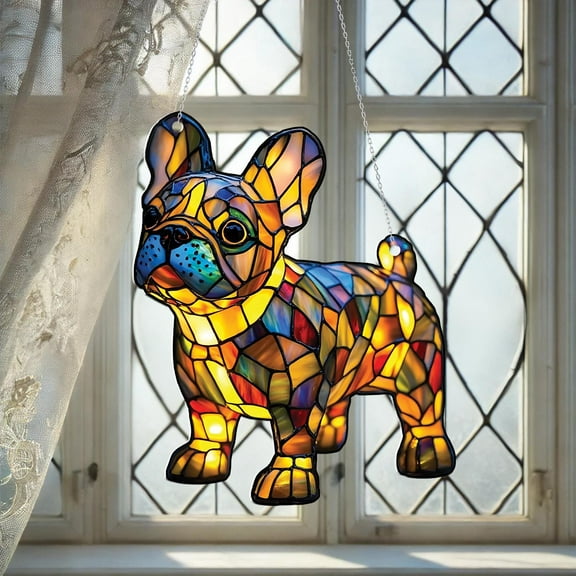 French Bulldog Acrylic Window Hanging, Stained Glass Style Dog Decor, Colorful Puppy Suncatcher, Gift For Pet Lovers, Home Window Ornament 4308480358 3674