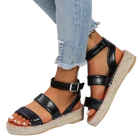 

Cathalem Women Sandals Spring Leopard Fashion Wedge Platform Platform Print Heel Buckle Espadrille And Women Leather Sandals Black 6.5