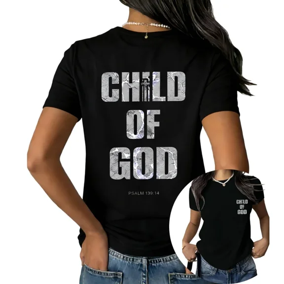 UNISHE Unisex Child of God Bible Verse Print Short Sleeve T-Shirt Casual Crewneck Cotton Top