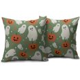 thumbnail image 2 of Green Halloween Pillow Covers 16x16 Set of 2 Cute Ghost Pumpkin Print Outdoor Decorative Throw Pillows Halloween Scary Themed Farmhouse Pillowcases Linen Cushion Case Decor for Home Sofa Couch Bed, 2 of 6