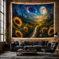 thumbnail image 6 of Sunflower Path Beneath a Full Moon and Mountains, Serene Fantasy for Nature Lovers, Botanical Wall Art, Housewarming Gift, Tapestry Wall Hanging for Bedroom and Living Room, 6 of 7