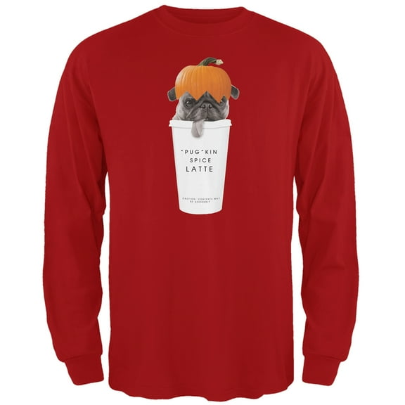Pug Pugkin Spice Latte Red Adult Long Sleeve T-Shirt - 2X-Large