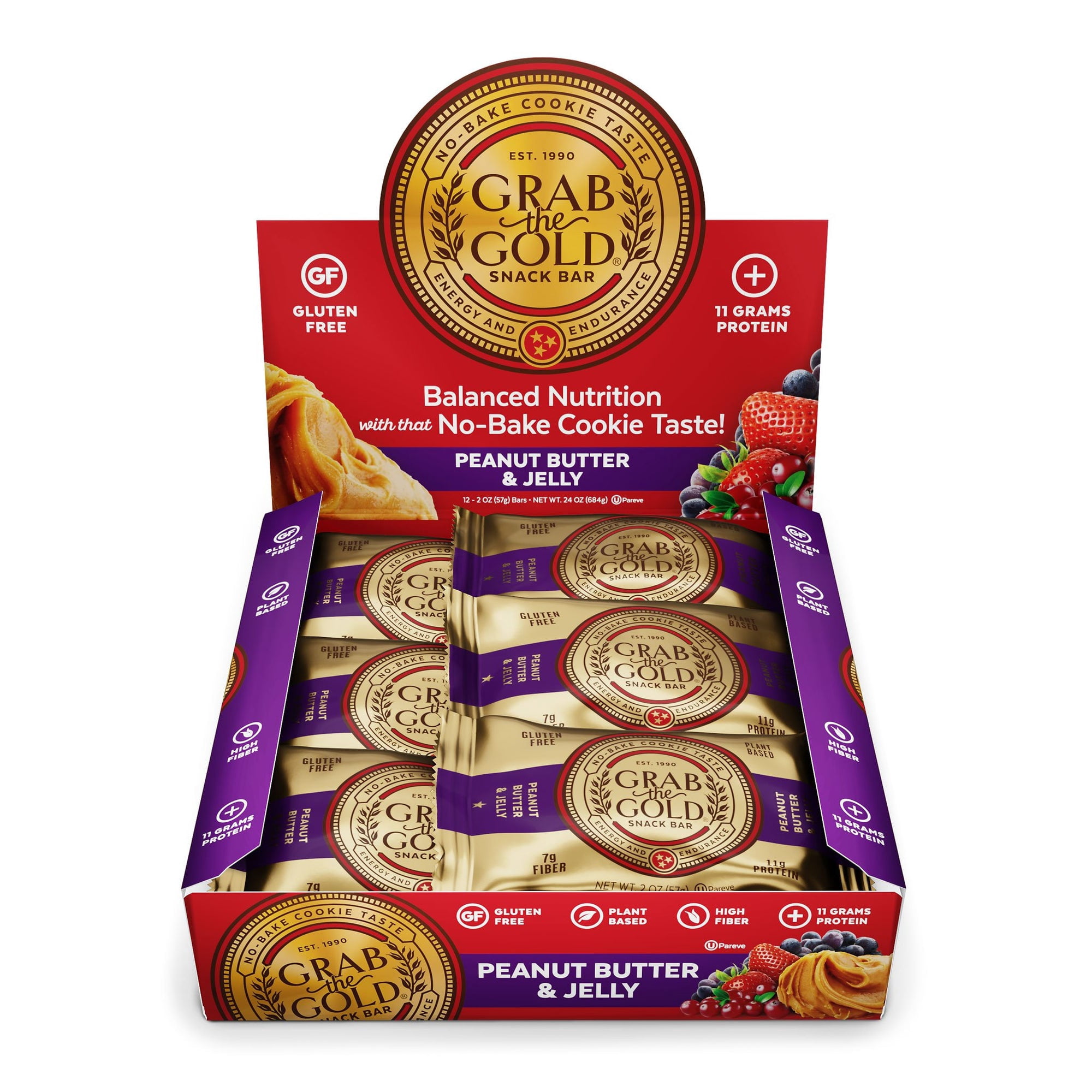 Pack of 12, Grab The Gold Peanut Butter & Jelly Snack Bar, 2 oz