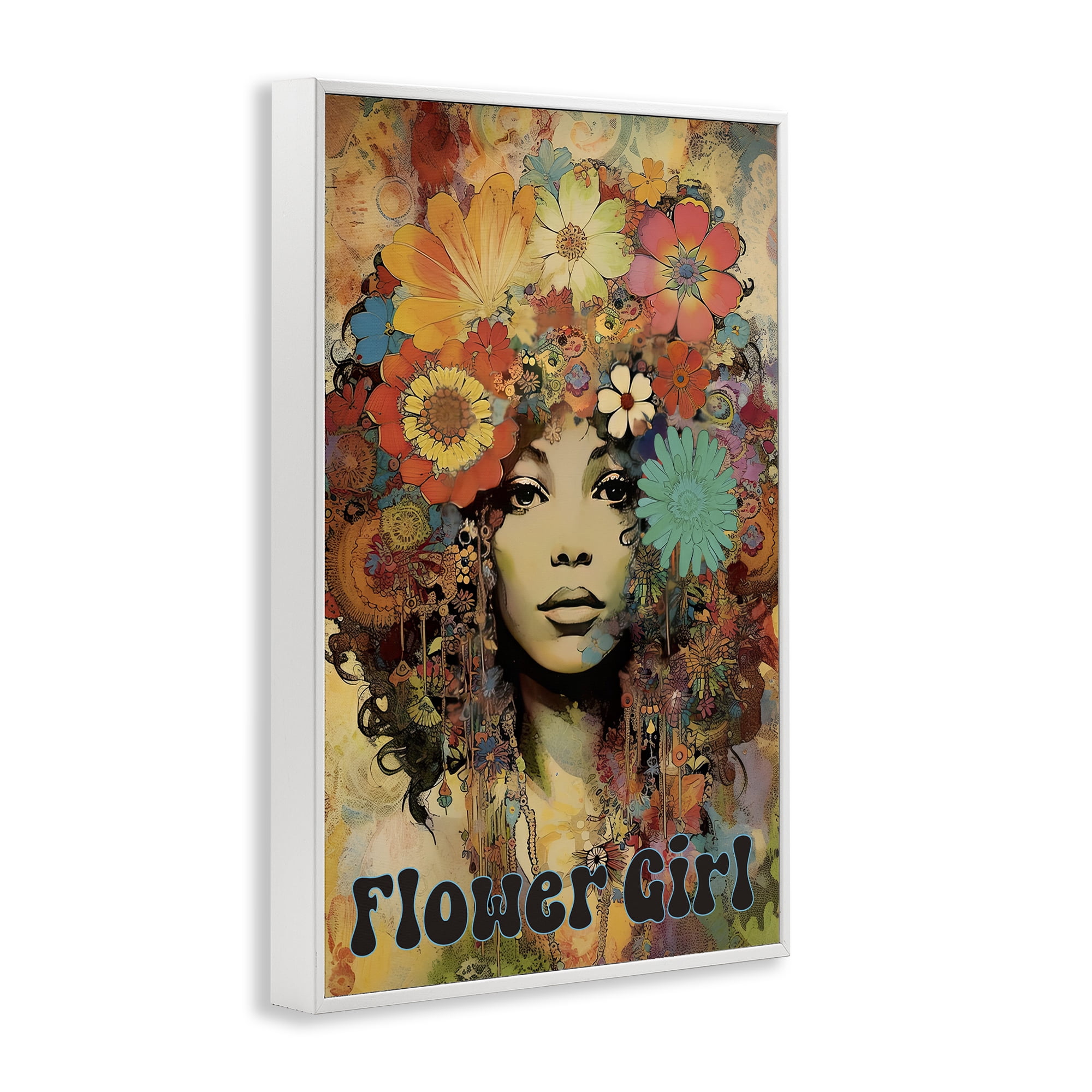 Bohemian Flower Girl White Framed Giclee Art, design by Sasha