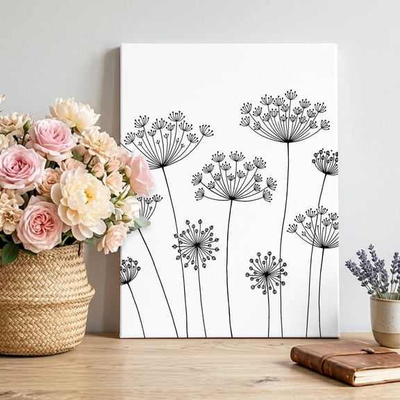 Canvas Wall Art Dandelion Canvas Art Print Spring Country Black Dandelion Floral Pictures Wall Decor for Living Room Bedroom Artwork Decorations Stretched Framed Ready to Hang 8"x12"