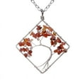 thumbnail image 1 of Xiao Hua Collar con colgante de árbol de la vida, para hombre y mujer, hecho a mano, con piedra natural colorida y cristal cuadrado curvo (rojo claro)., 1 of 5