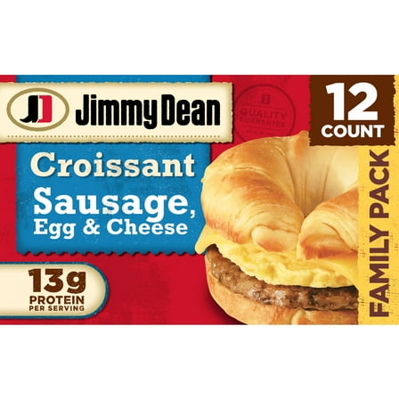Jimmy Dean Sausage Egg & Cheese Croissant Sandwich, 54 oz, 12 Count (Frozen)