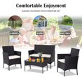 thumbnail image 4 of Outdoor Furniture Sets, 4 Pieces Bistro Dining Chair Conversation Sets with 1 Loveseat, 2 Single Chairs and Glass Table, Leisure Wicker Chair Conversation Set with Soft Cushion and Glass Table, S712, 4 of 11