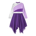 thumbnail image 4 of inhzoy Kids Girls Color Block Praise Dance Dress Church Choir Worship Dance Performance Tunic,Sizes 6-16 Purple 12, 4 of 5